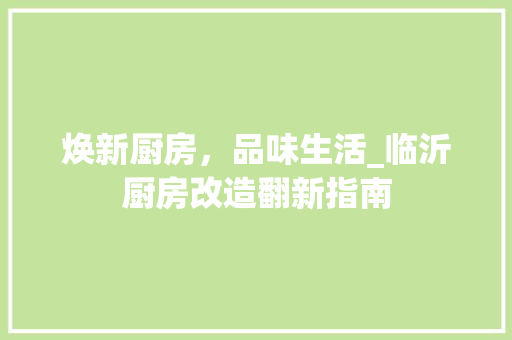 焕新厨房，品味生活_临沂厨房改造翻新指南