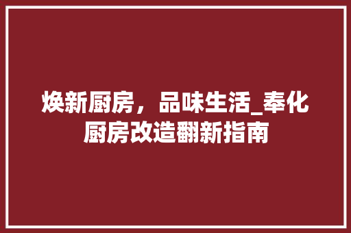 焕新厨房，品味生活_奉化厨房改造翻新指南