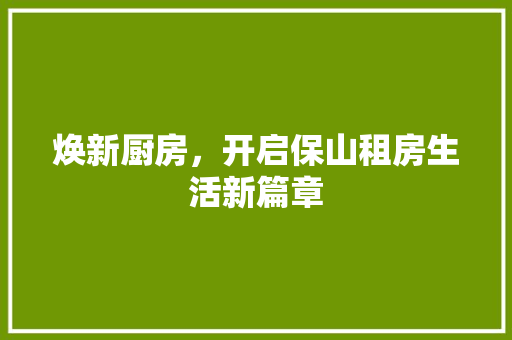 焕新厨房，开启保山租房生活新篇章