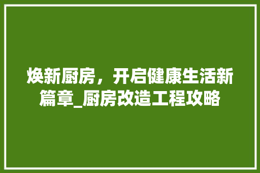 焕新厨房，开启健康生活新篇章_厨房改造工程攻略