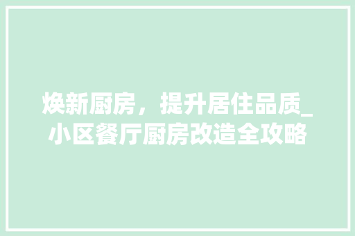 焕新厨房，提升居住品质_小区餐厅厨房改造全攻略