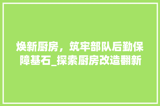焕新厨房，筑牢部队后勤保障基石_探索厨房改造翻新之路