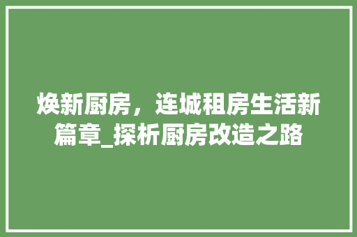 焕新厨房，连城租房生活新篇章_探析厨房改造之路