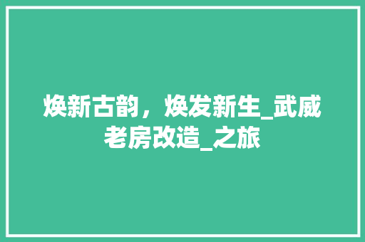 焕新古韵，焕发新生_武威老房改造_之旅