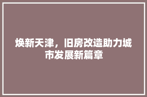 焕新天津，旧房改造助力城市发展新篇章