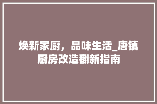 焕新家厨，品味生活_唐镇厨房改造翻新指南
