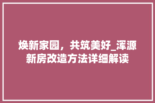 焕新家园，共筑美好_浑源新房改造方法详细解读
