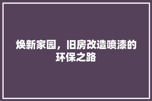焕新家园，旧房改造喷漆的环保之路 汽车维修