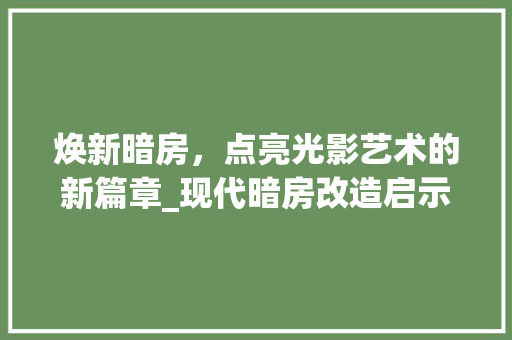 焕新暗房，点亮光影艺术的新篇章_现代暗房改造启示录