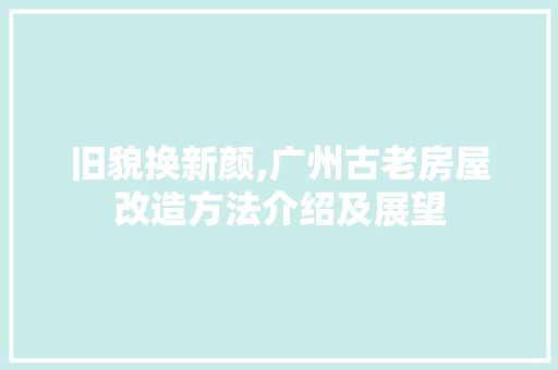 旧貌换新颜,广州古老房屋改造方法介绍及展望
