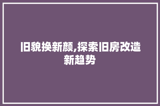 旧貌换新颜,探索旧房改造新趋势