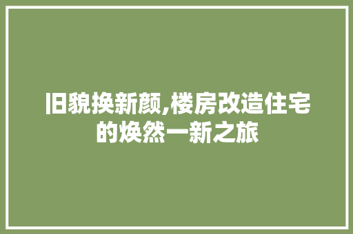 旧貌换新颜,楼房改造住宅的焕然一新之旅