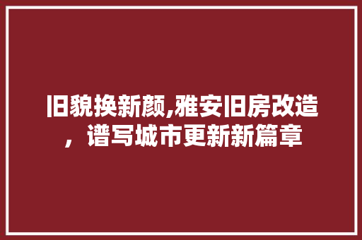旧貌换新颜,雅安旧房改造，谱写城市更新新篇章
