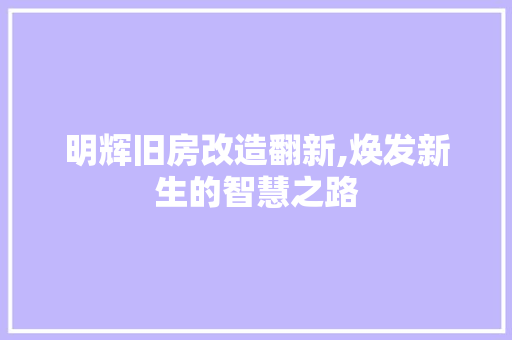 明辉旧房改造翻新,焕发新生的智慧之路 汽车维修