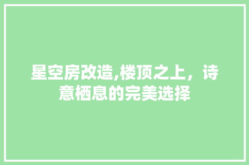 星空房改造,楼顶之上，诗意栖息的完美选择 厨房维修
