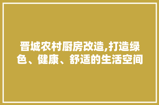 晋城农村厨房改造,打造绿色、健康、舒适的生活空间 家电维修