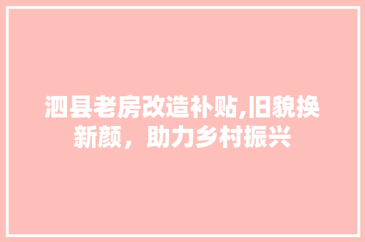 泗县老房改造补贴,旧貌换新颜，助力乡村振兴