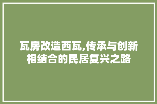 瓦房改造西瓦,传承与创新相结合的民居复兴之路