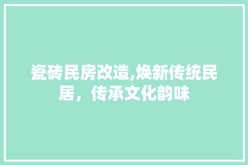 瓷砖民房改造,焕新传统民居，传承文化韵味