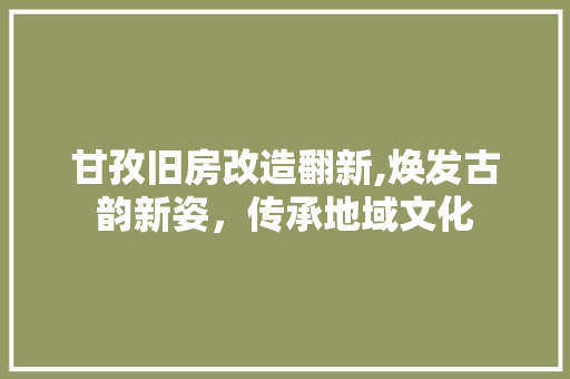 甘孜旧房改造翻新,焕发古韵新姿，传承地域文化