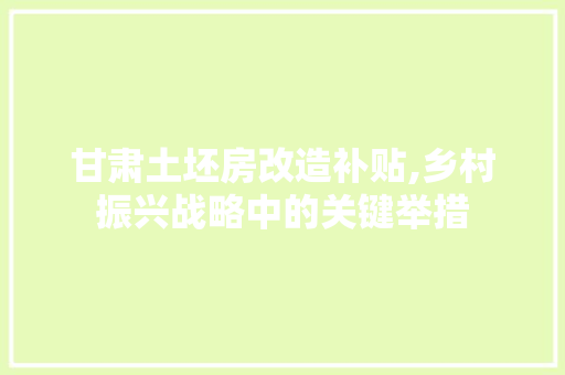 甘肃土坯房改造补贴,乡村振兴战略中的关键举措