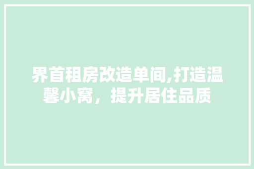 界首租房改造单间,打造温馨小窝，提升居住品质