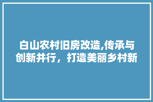 白山农村旧房改造,传承与创新并行，打造美丽乡村新面貌 汽车维修