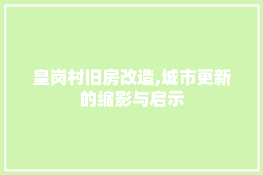 皇岗村旧房改造,城市更新的缩影与启示