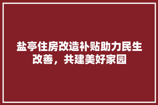 盐亭住房改造补贴助力民生改善，共建美好家园
