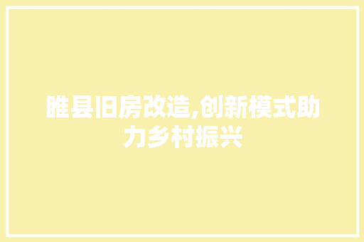 睢县旧房改造,创新模式助力乡村振兴