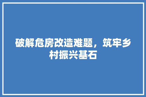 破解危房改造难题，筑牢乡村振兴基石
