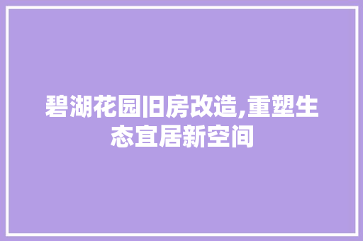 碧湖花园旧房改造,重塑生态宜居新空间
