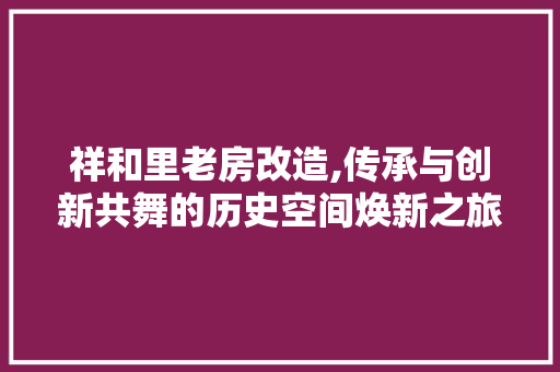 祥和里老房改造,传承与创新共舞的历史空间焕新之旅