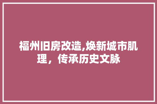 福州旧房改造,焕新城市肌理，传承历史文脉