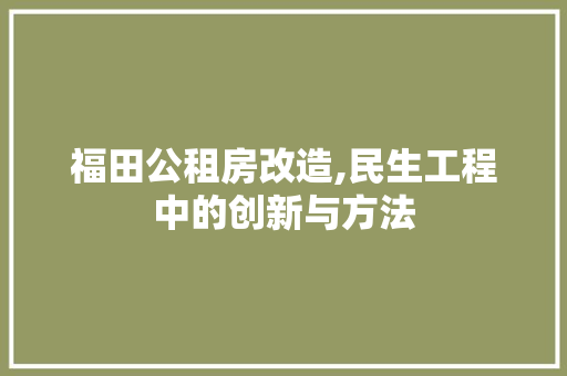 福田公租房改造,民生工程中的创新与方法