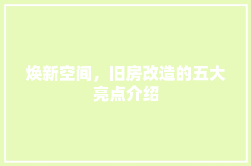 焕新空间，旧房改造的五大亮点介绍