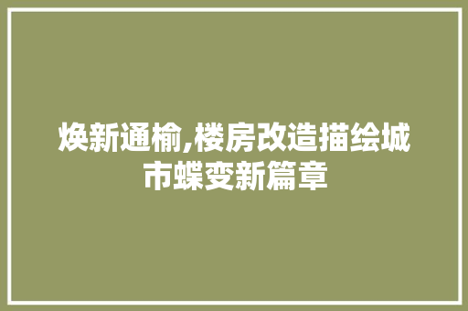 焕新通榆,楼房改造描绘城市蝶变新篇章