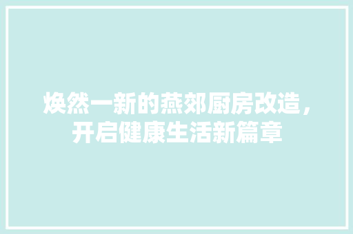 焕然一新的燕郊厨房改造，开启健康生活新篇章 厨房维修