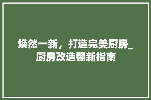 焕然一新，打造完美厨房_厨房改造翻新指南 家电维修