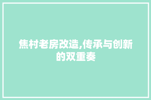 焦村老房改造,传承与创新的双重奏