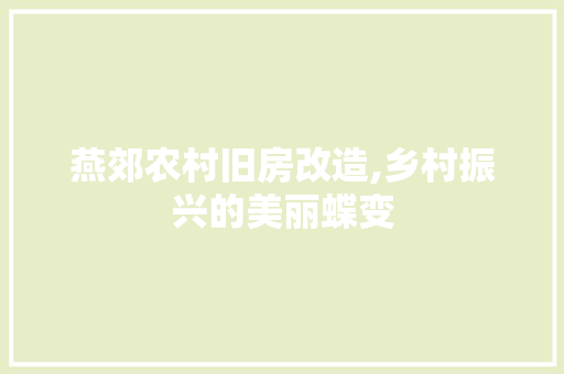 燕郊农村旧房改造,乡村振兴的美丽蝶变