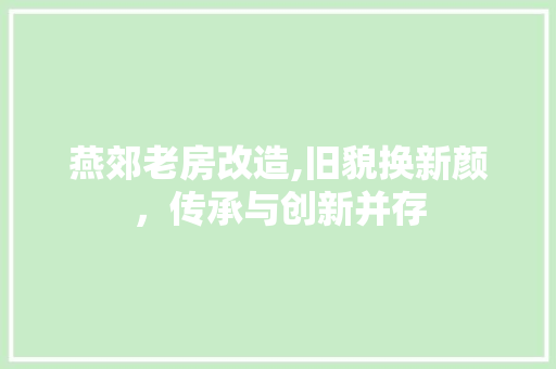 燕郊老房改造,旧貌换新颜，传承与创新并存