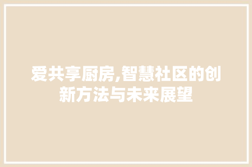 爱共享厨房,智慧社区的创新方法与未来展望