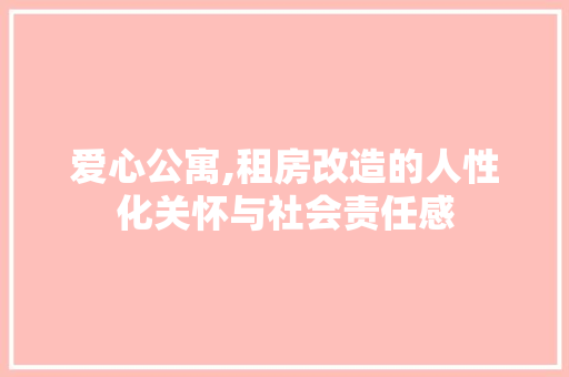 爱心公寓,租房改造的人性化关怀与社会责任感