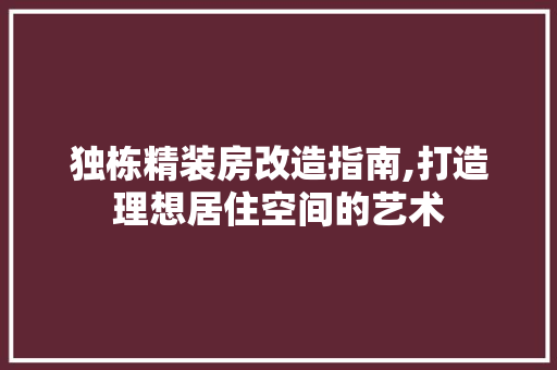 独栋精装房改造指南,打造理想居住空间的艺术 汽车维修