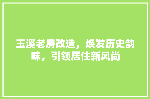 玉溪老房改造，焕发历史韵味，引领居住新风尚