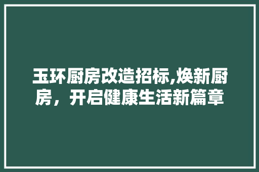 玉环厨房改造招标,焕新厨房，开启健康生活新篇章