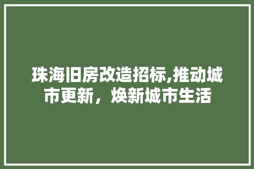 珠海旧房改造招标,推动城市更新，焕新城市生活