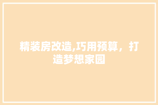 精装房改造,巧用预算，打造梦想家园 家电维修