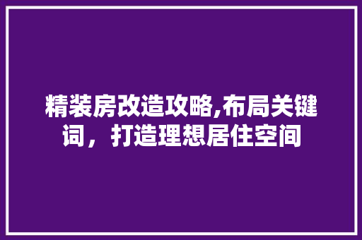 精装房改造攻略,布局关键词，打造理想居住空间